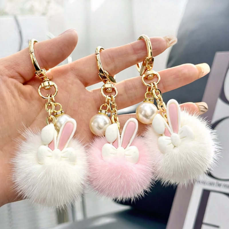 Plush Bunny Ball Pearl Keychain(1 Pc)